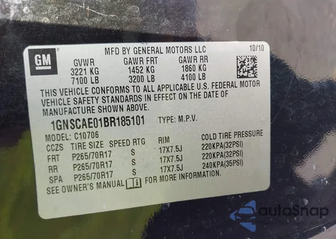 2011 Chevrolet Tahoe Ls z USA, uszkodzony, nr VIN 1GNSCAE01BR185101